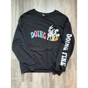 Women Looney Tunes Black Top Bugs Bunny Doing Fine Keep Going Positive Art L